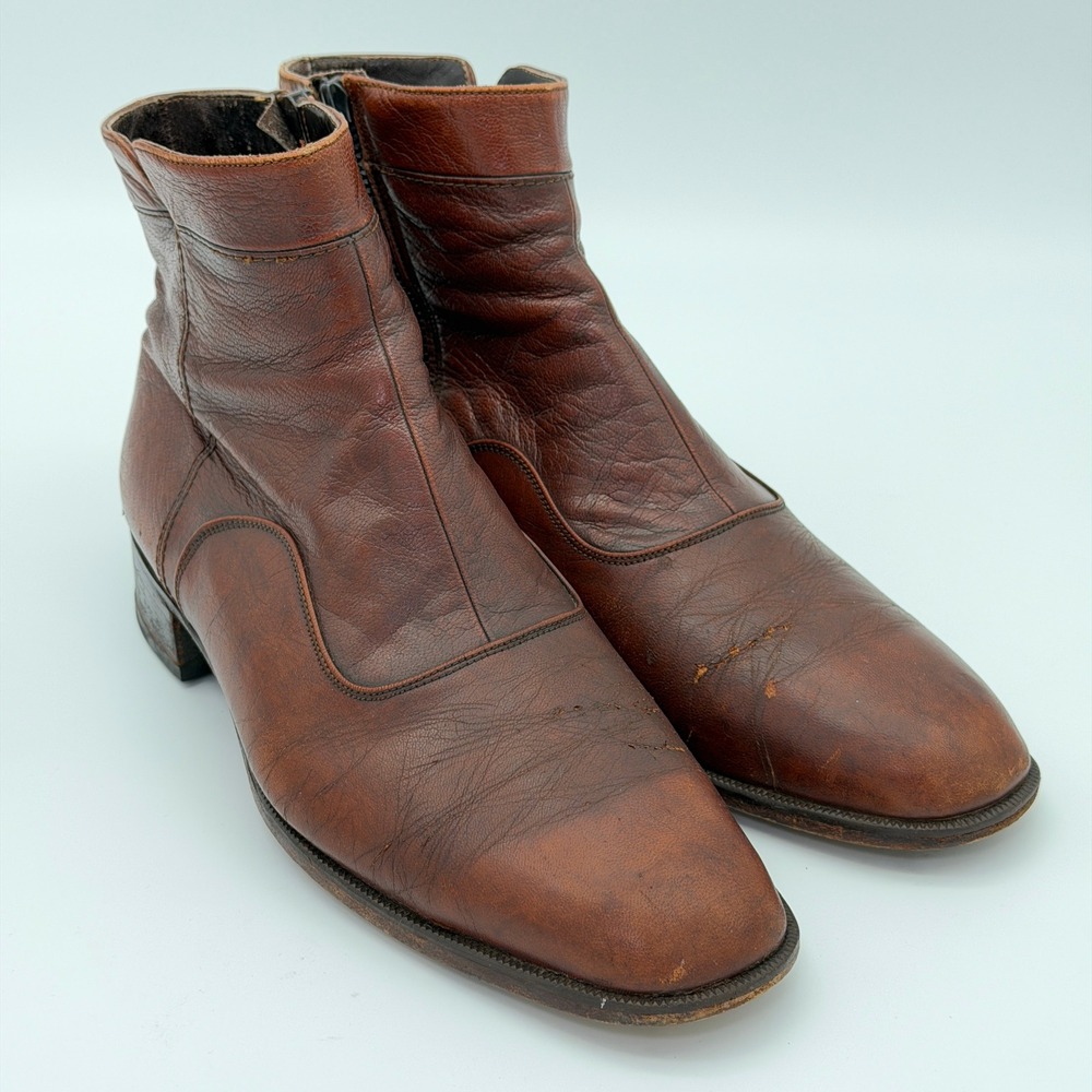 Bally Continentals Mens Brown Leather Side Zip Square Toe Ankle Boots 10.5 M